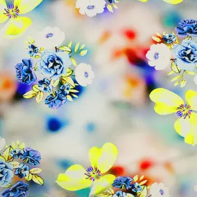 Crisp Bouquets on Blurry Ground Day Printed Spandex Fabric | Blue Moon Fabrics