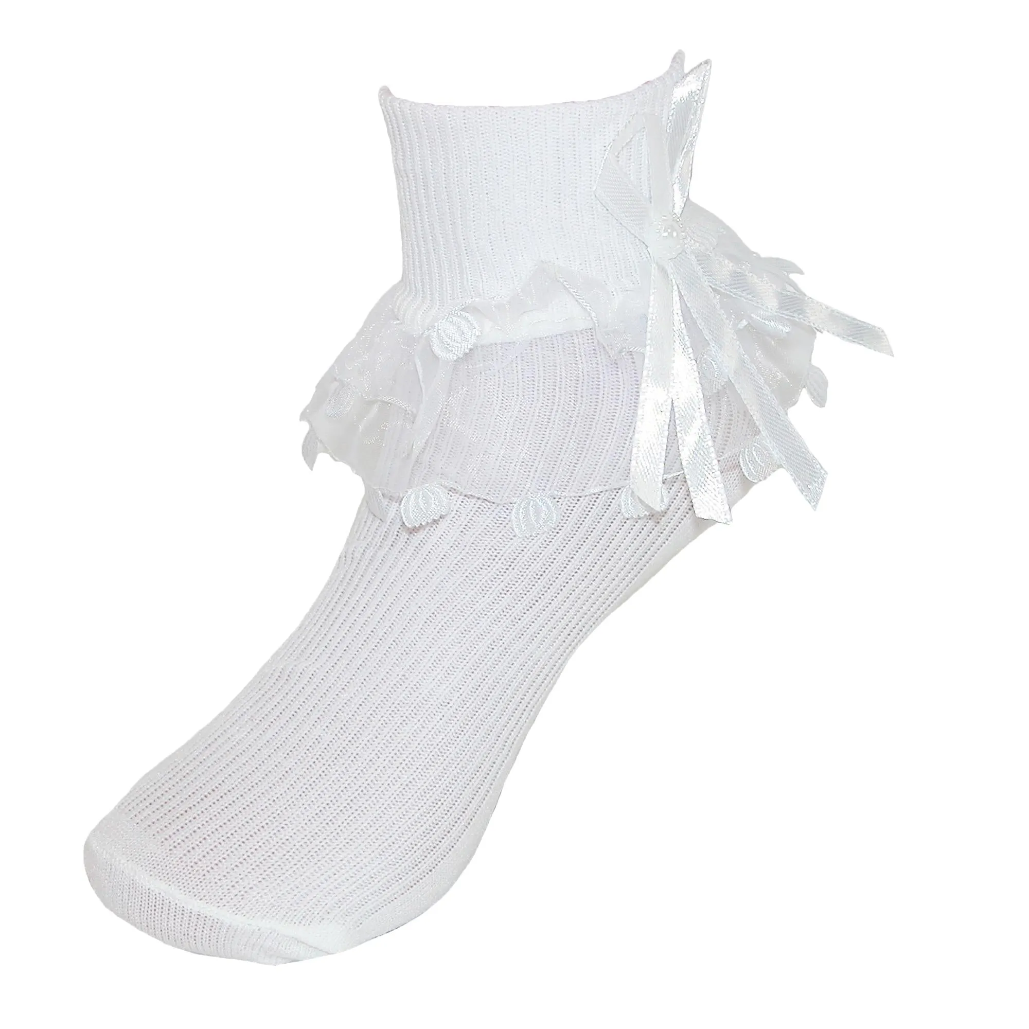 CTM® Girls' Lace Ruffle Anklet Sock with Pearl Accent