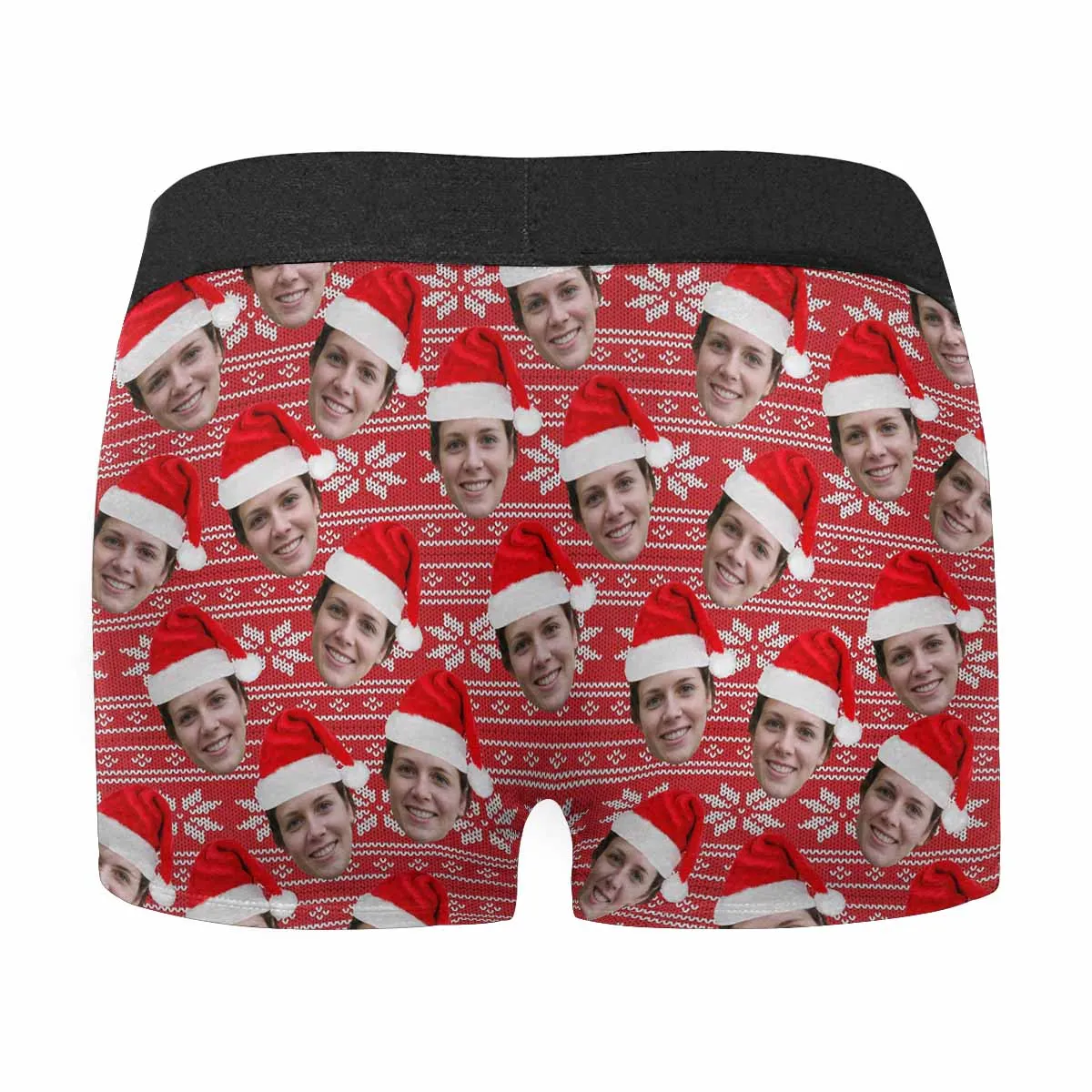 Custom Boxer Personalized Xmas Boxer Briefs with Face Red Background Christmas Hat Design Unique Gift