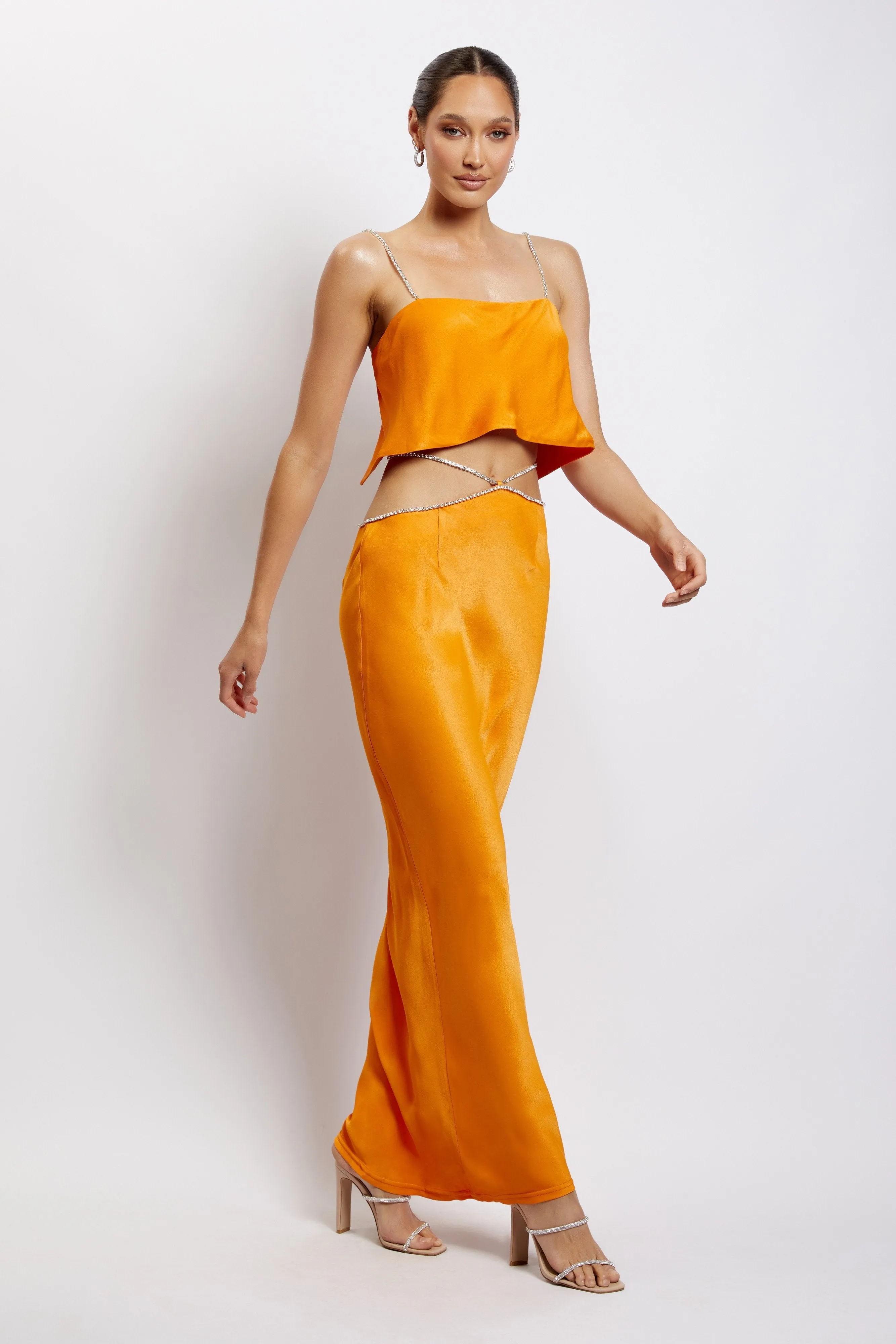 Dayana Diamante Maxi Skirt - Mandarin