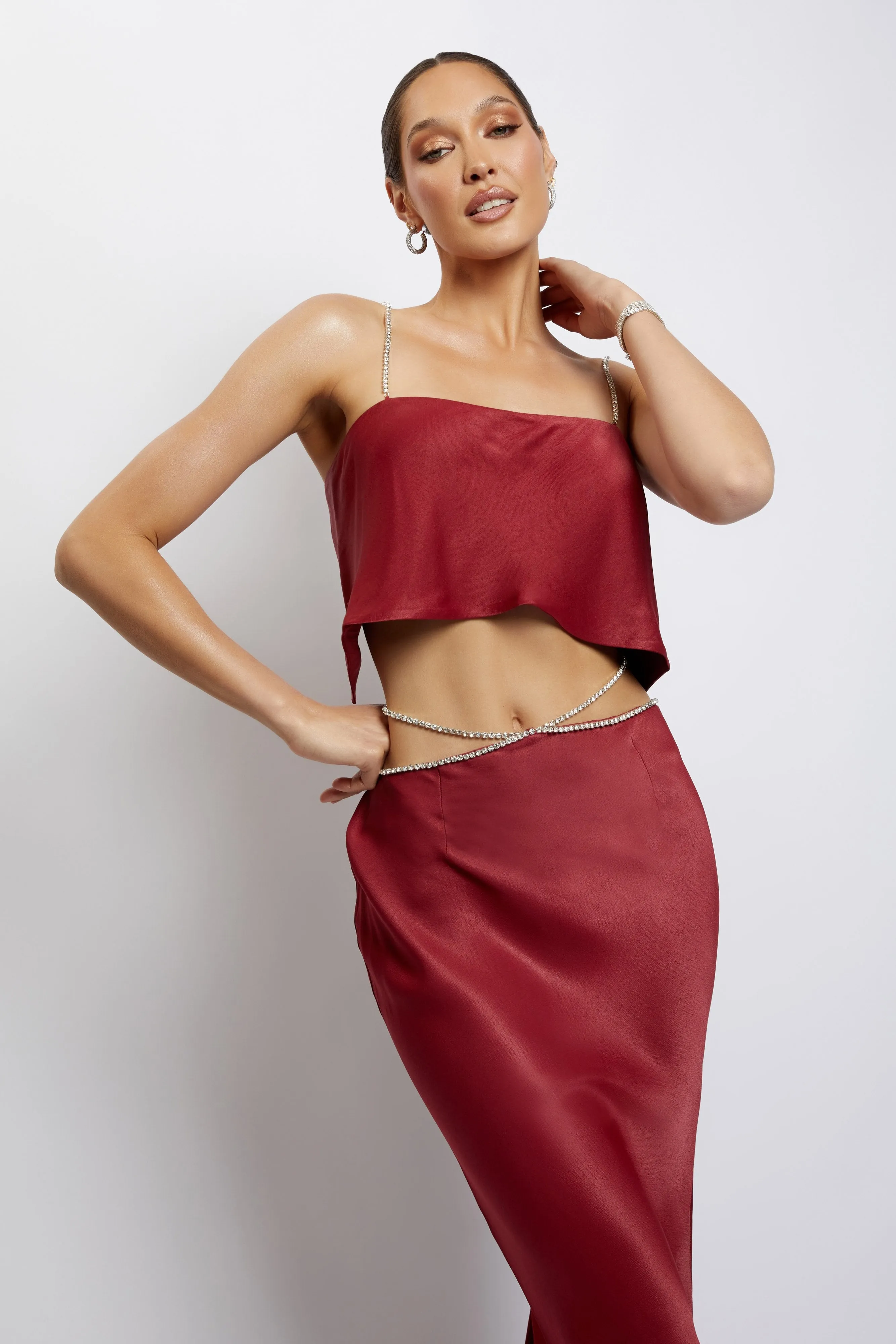 Dayana Diamante Maxi Skirt - Wine