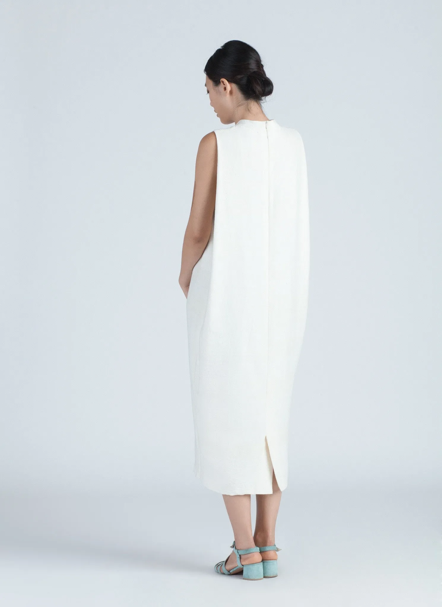 Dill High Collar Silk Dress - Ivory