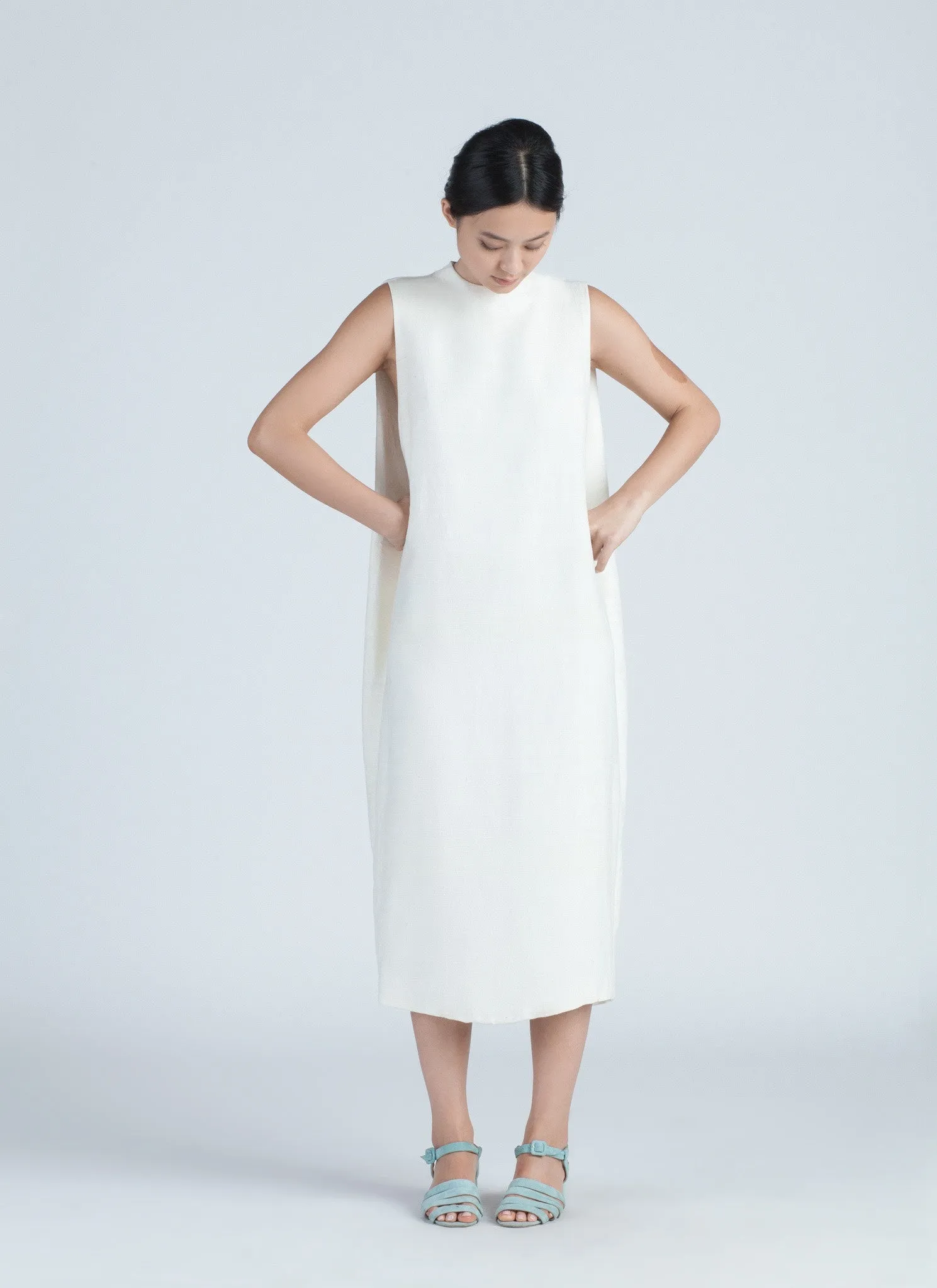 Dill High Collar Silk Dress - Ivory