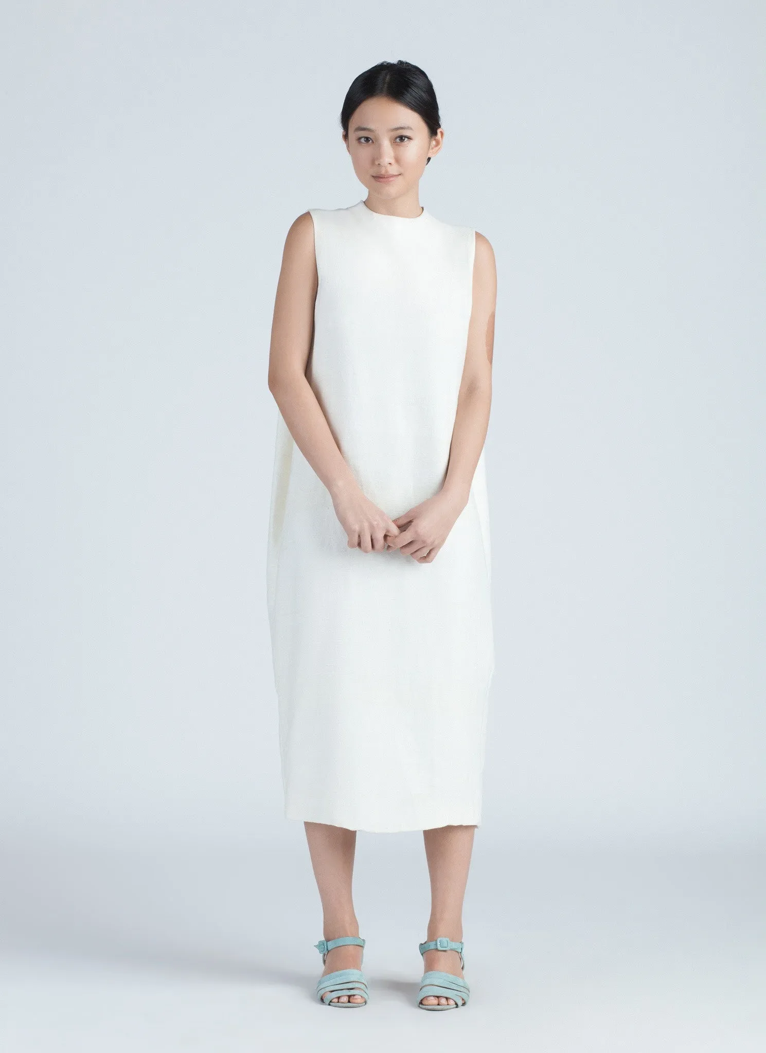 Dill High Collar Silk Dress - Ivory