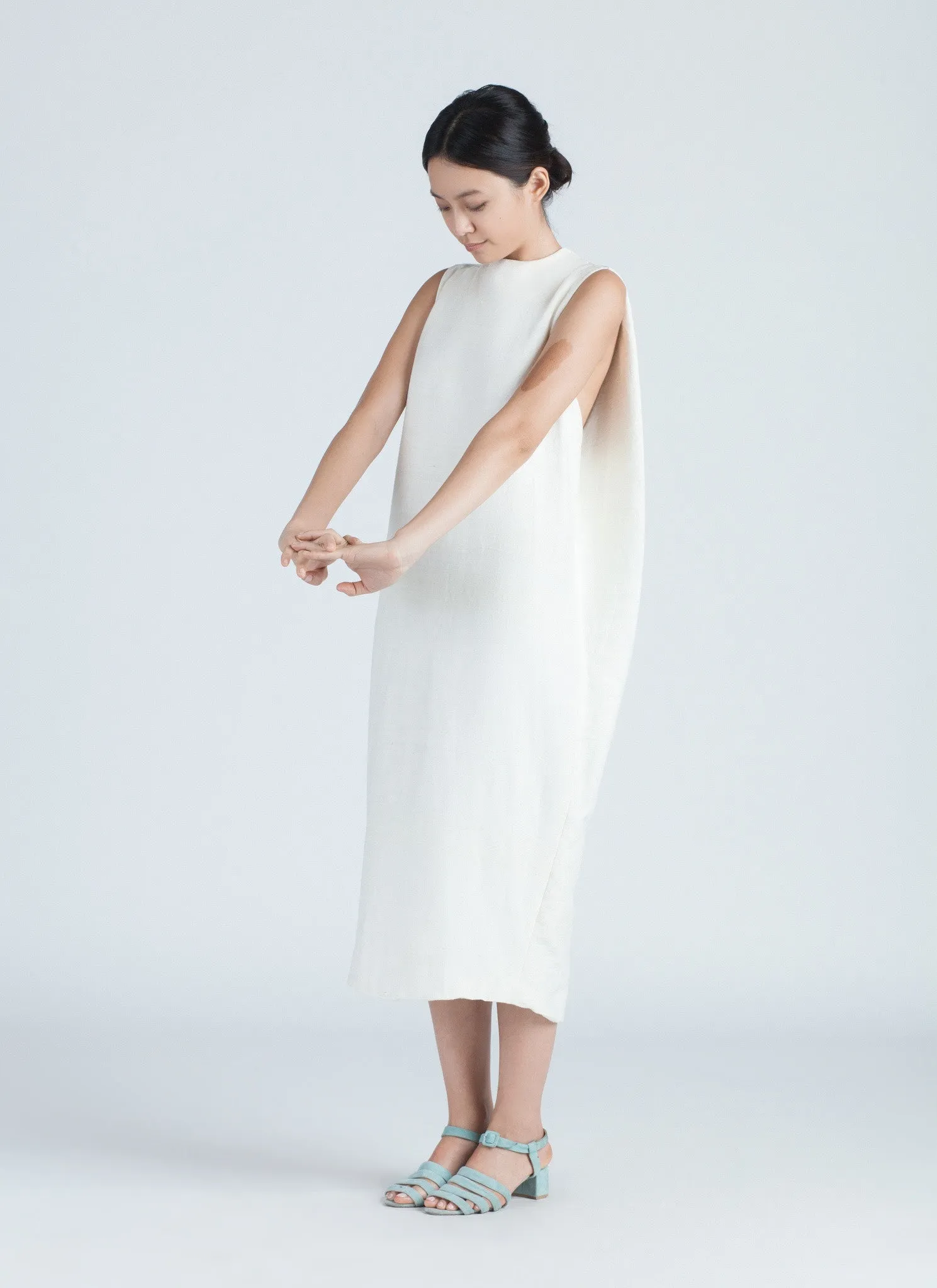 Dill High Collar Silk Dress - Ivory