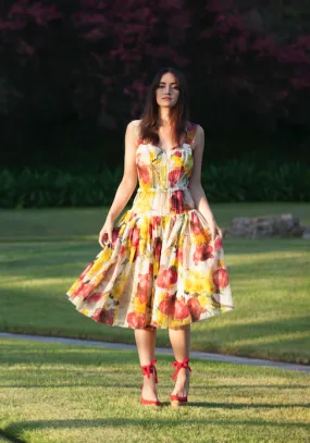 Dolce & Gabbana - As Seen on Spring 2012 Runway Collection - Editorial, Red Onion and Yellow Flower Dress - IT 42