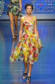 Dolce & Gabbana - As Seen on Spring 2012 Runway Collection - Editorial, Red Onion and Yellow Flower Dress - IT 42