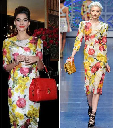 Dolce & Gabbana - As Seen on Spring 2012 Runway Collection - Editorial, Red Onion and Yellow Flower Dress - IT 42