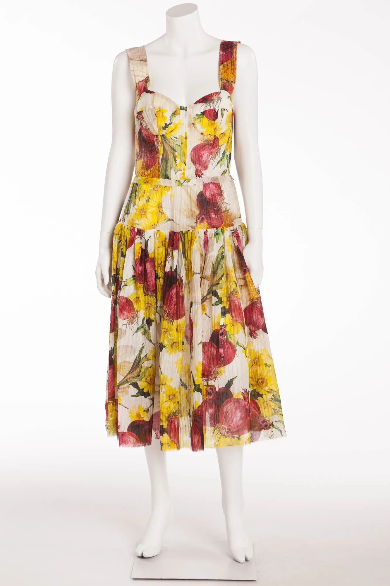 Dolce & Gabbana - As Seen on Spring 2012 Runway Collection - Editorial, Red Onion and Yellow Flower Dress - IT 42