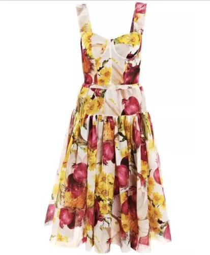 Dolce & Gabbana - As Seen on Spring 2012 Runway Collection - Editorial, Red Onion and Yellow Flower Dress - IT 42