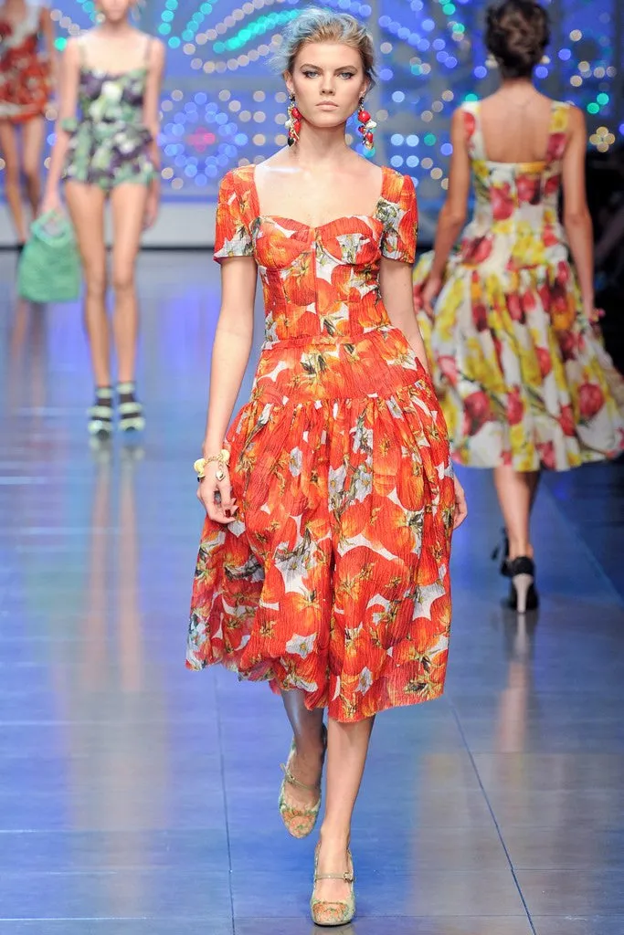 Dolce & Gabbana - As Seen on Spring 2012 Runway Collection - Editorial, Red Onion and Yellow Flower Dress - IT 42