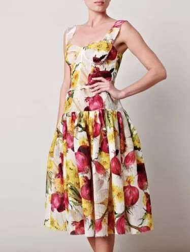 Dolce & Gabbana - As Seen on Spring 2012 Runway Collection - Editorial, Red Onion and Yellow Flower Dress - IT 42