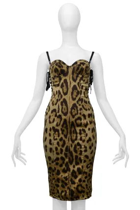 DOLCE SATIN LEOPARD PRINT CORSET DRESS