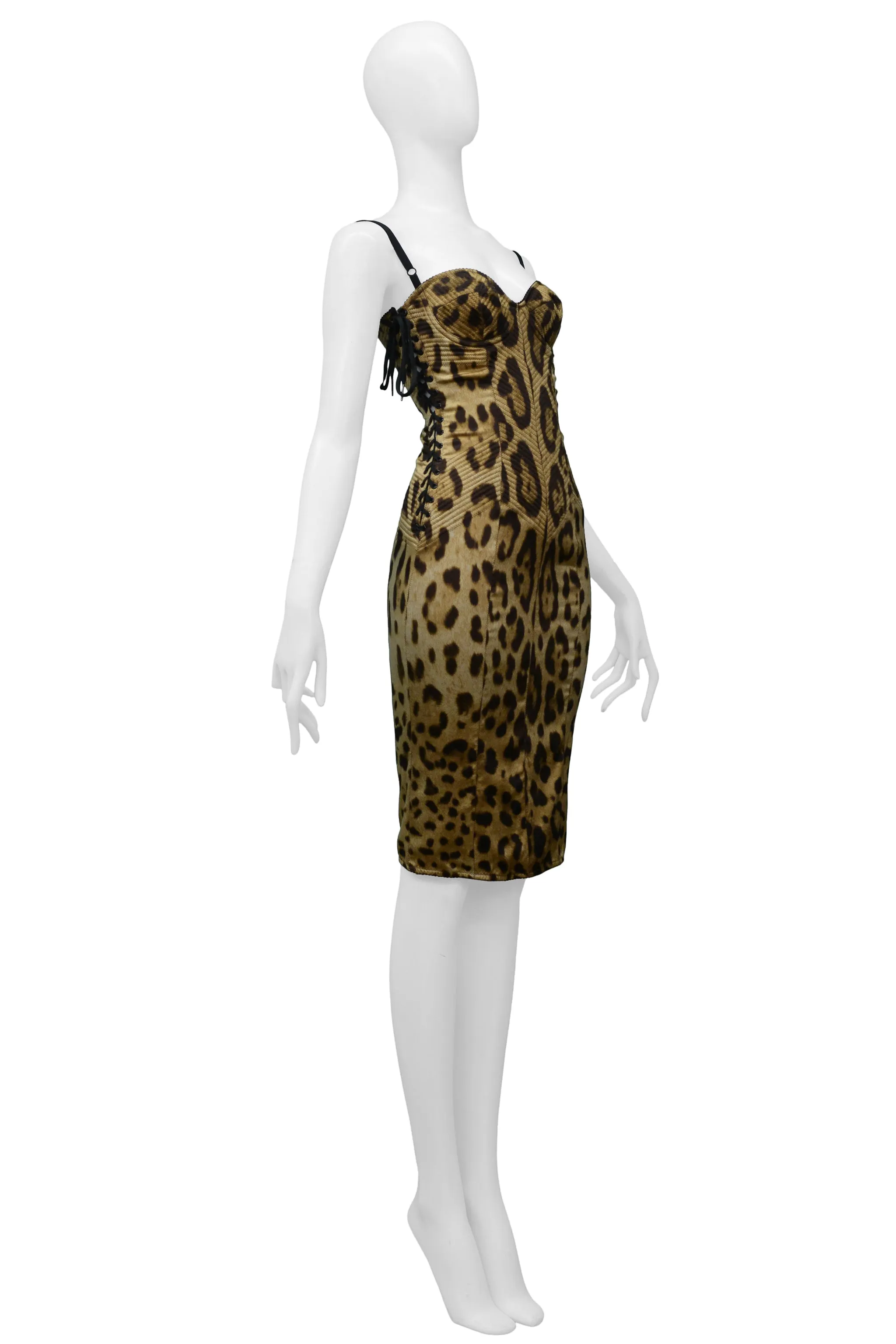 DOLCE SATIN LEOPARD PRINT CORSET DRESS