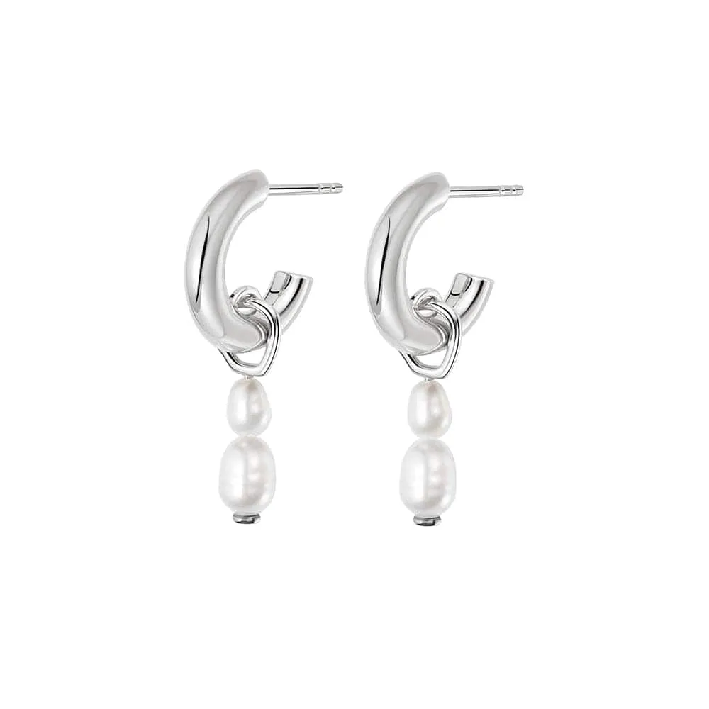 Double Baroque Pearl Hoop Earrings Sterling Silver