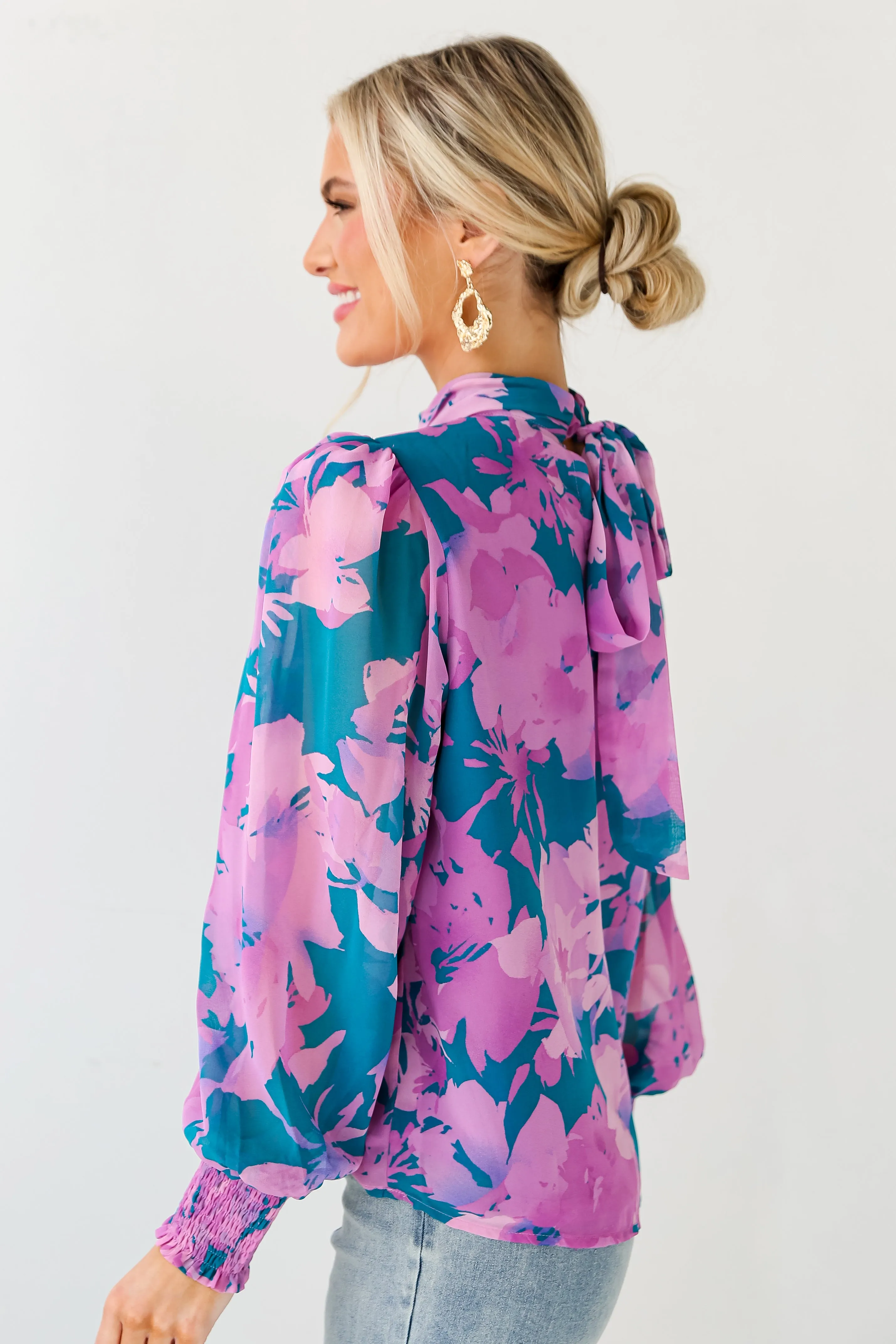 FINAL SALE - Beautiful Entrance Teal Floral Blouse