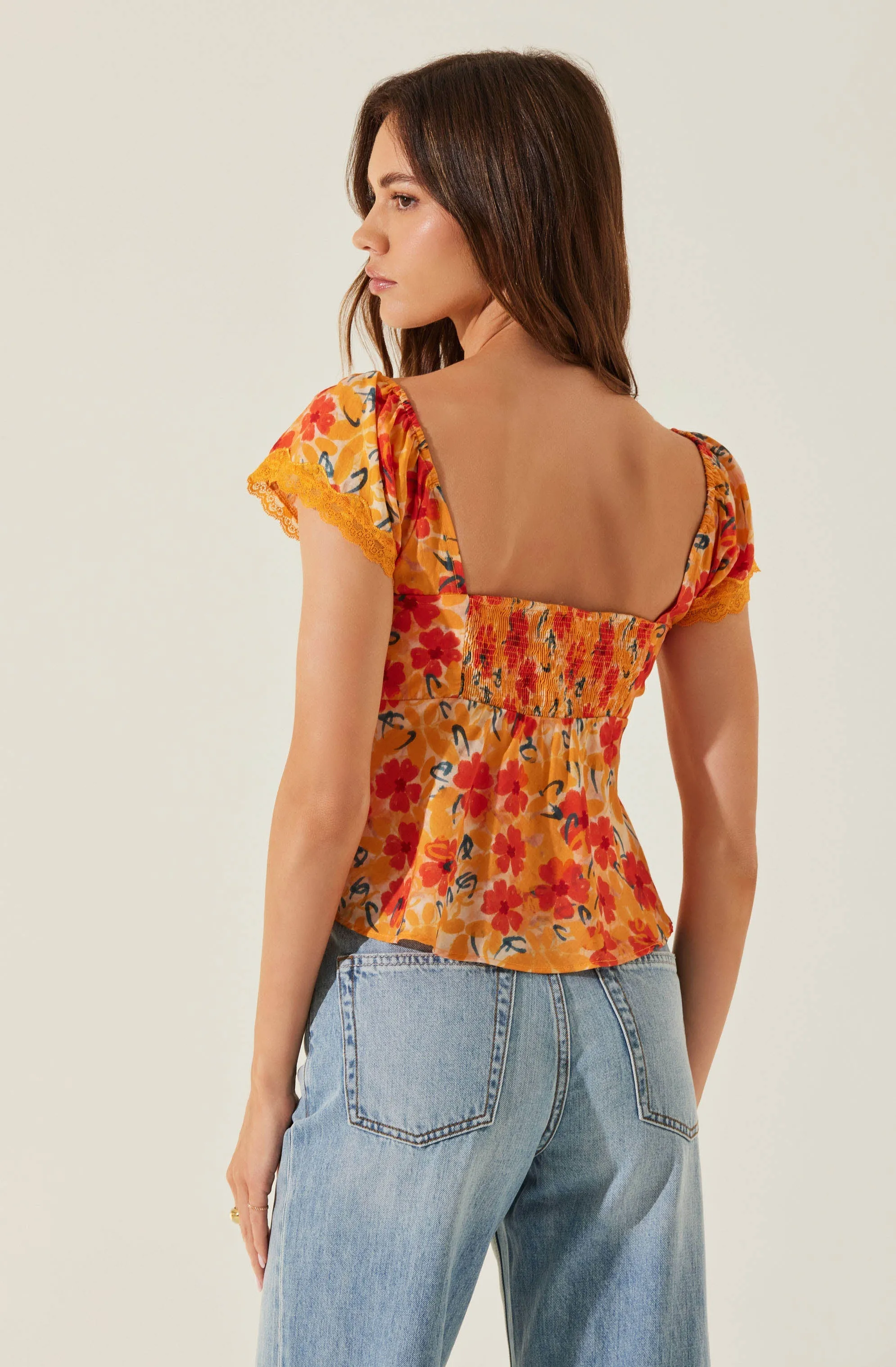 Floral Lace Trim Top