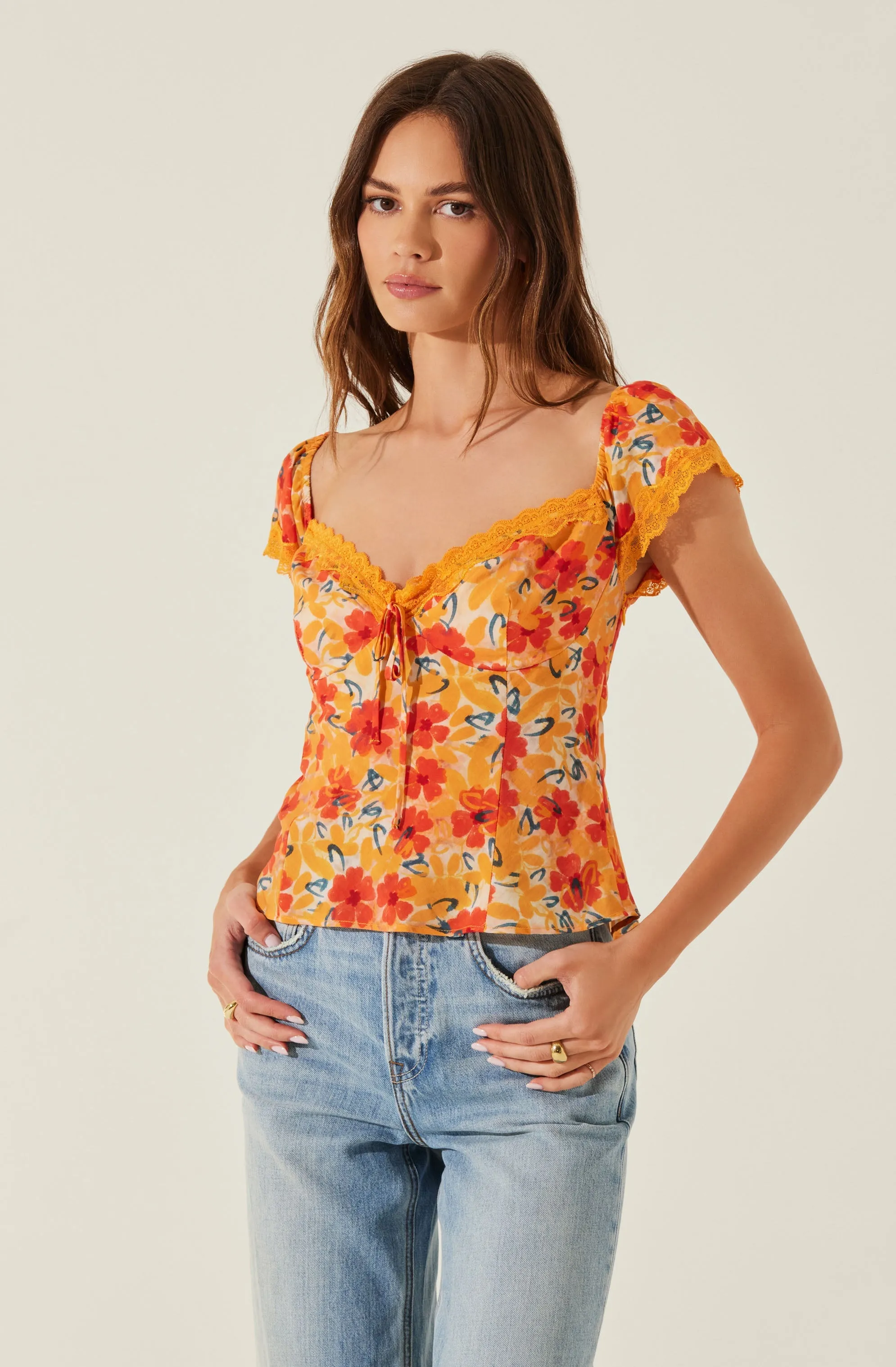 Floral Lace Trim Top