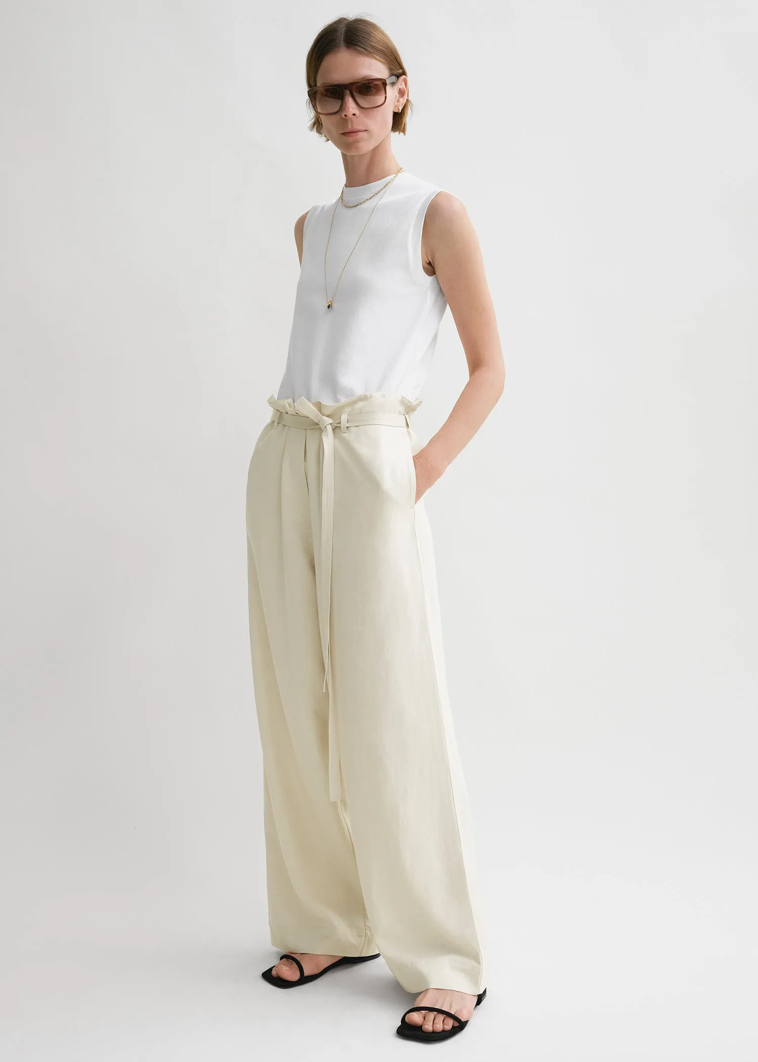 Fluid tie-waist trousers pearl