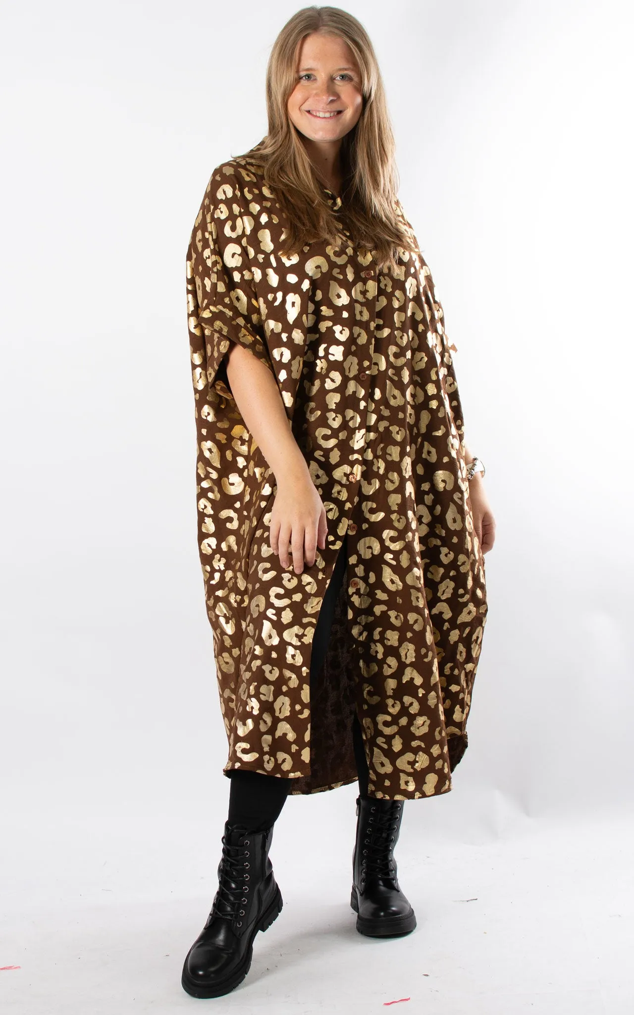 Foil Leopard Shirt Dress | Chocolate