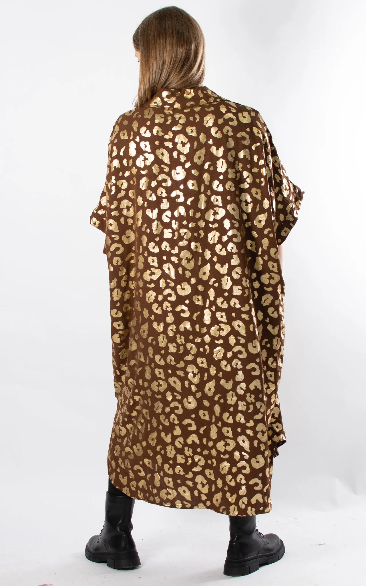 Foil Leopard Shirt Dress | Chocolate