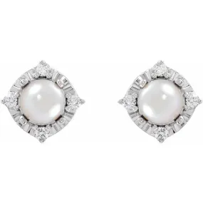 Freshwater Pearl Earrings with Diamonds