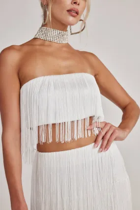 Gatsby White Fringe Strapless Top