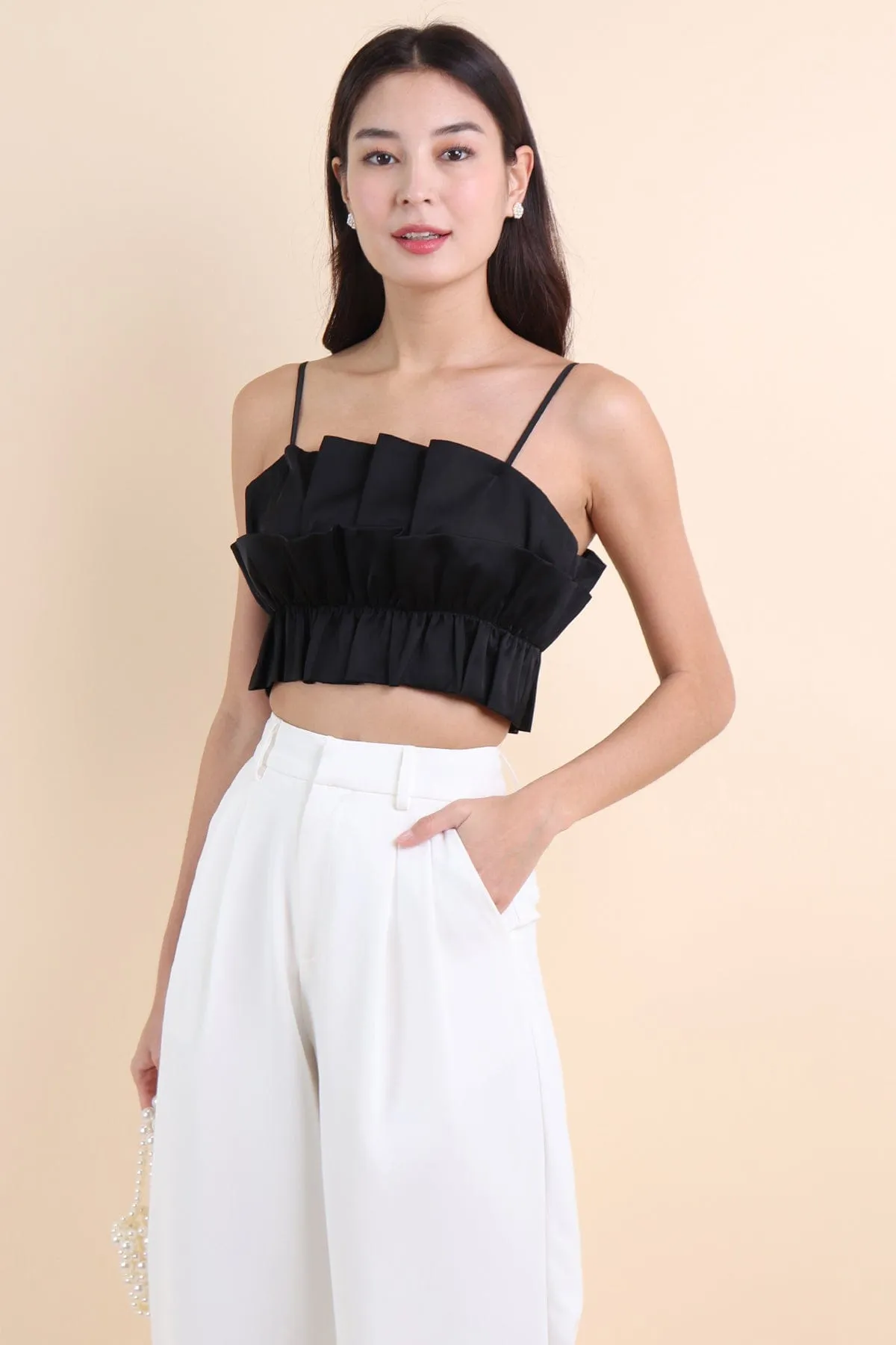 GENESIS RUFFLES TOP IN BLACK