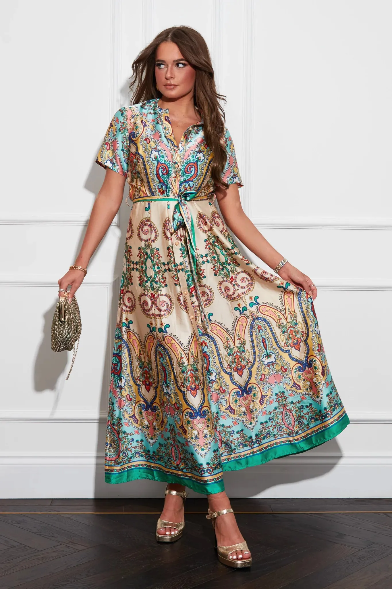 Girl in Mind Aurora Maxi Border Print Shirt Dress