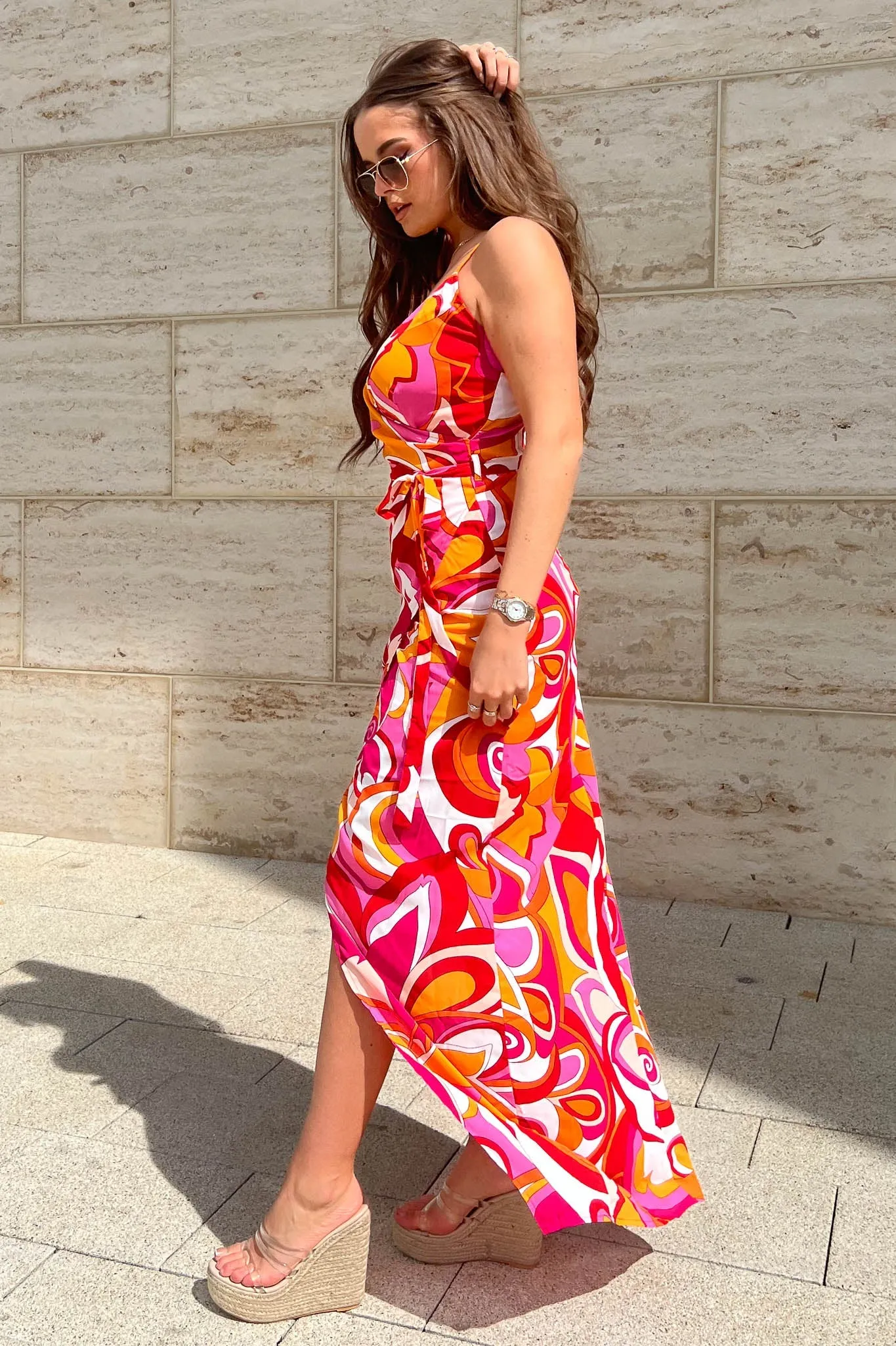 Girl in Mind Mia Pink and Orange Wrap Maxi Dress