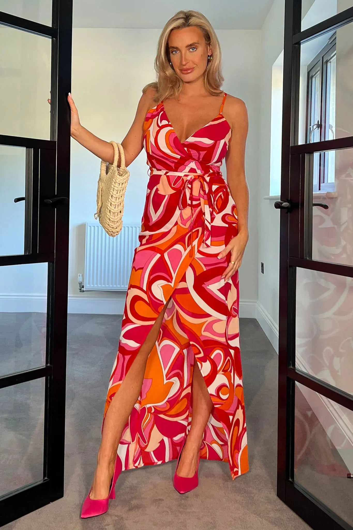 Girl in Mind Mia Pink and Orange Wrap Maxi Dress