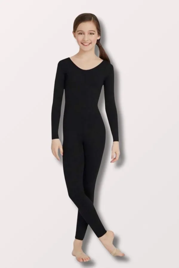 Girls Team Basics Long Sleeve Unitard - Black