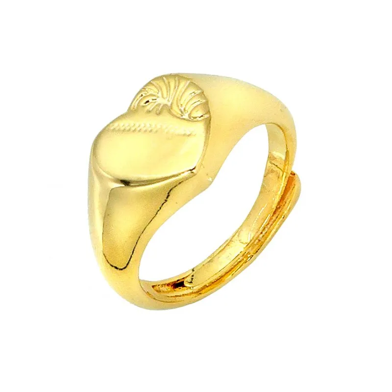 Gold Filled Bonded Heart Signet Ring Size Q Adjustable