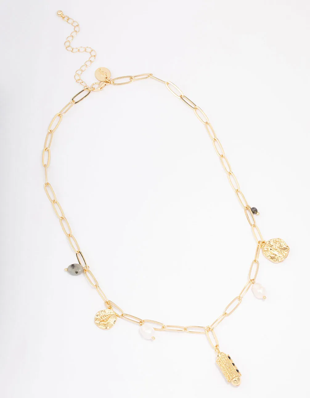 Gold Plated Freshwater Pearl Semi-Precious Charm Necklace