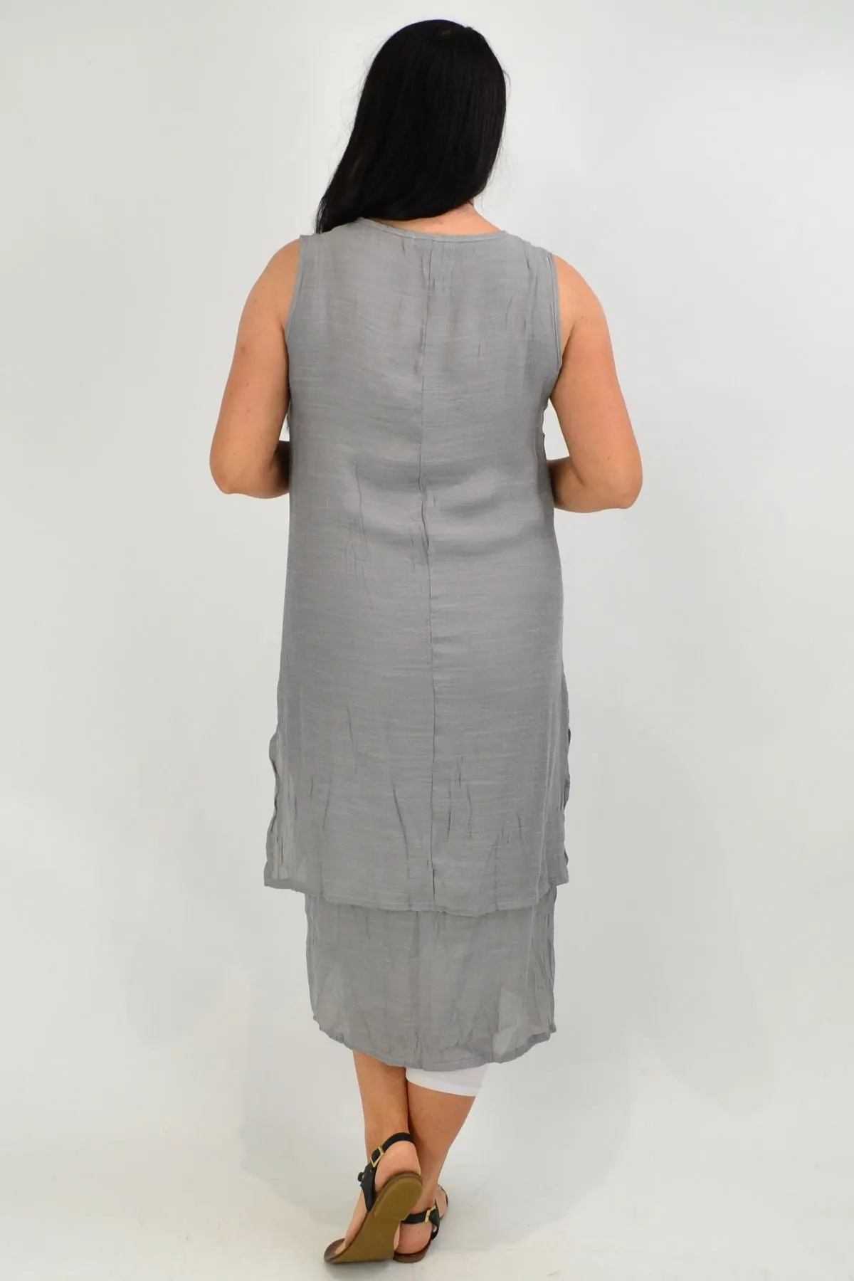 Grey V Sleeveless Layered Tunic Dress