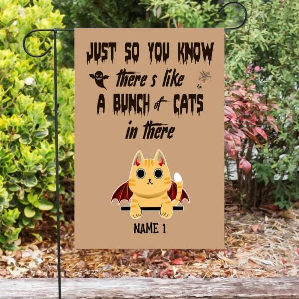 Halloween Fluffy Cat Personalized Garden Flag - Cats and Names can be customized