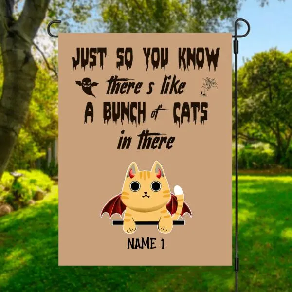 Halloween Fluffy Cat Personalized Garden Flag - Cats and Names can be customized