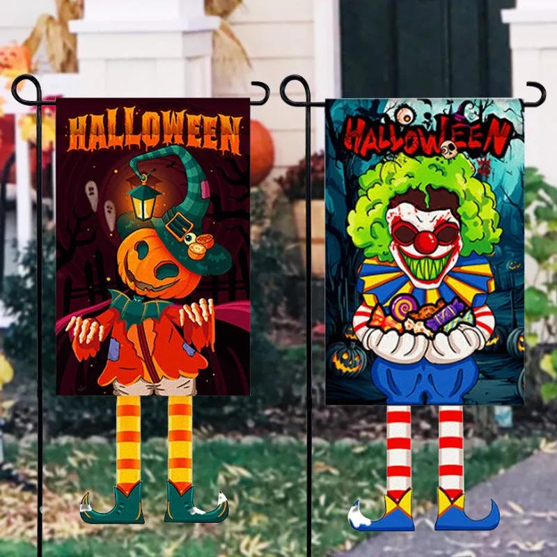 Halloween ornament pumpkin Rudolph clown double-sided print linen flag