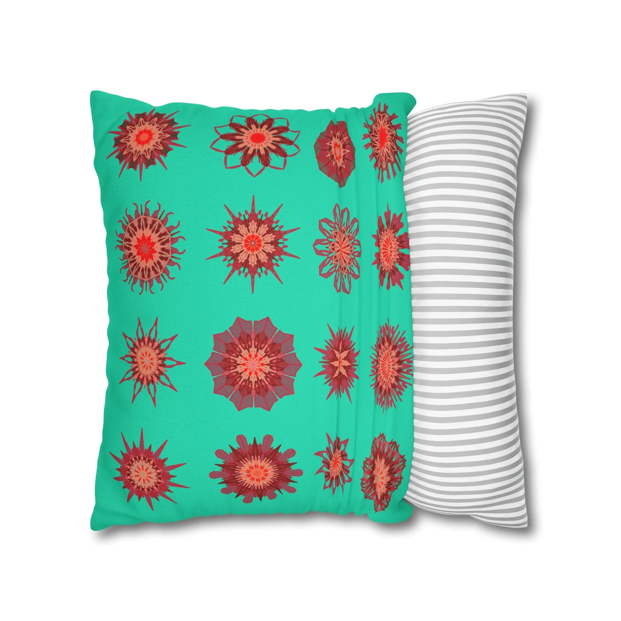 Handmade Mandala Art Pillowcase - Aqua Square Pillowcase