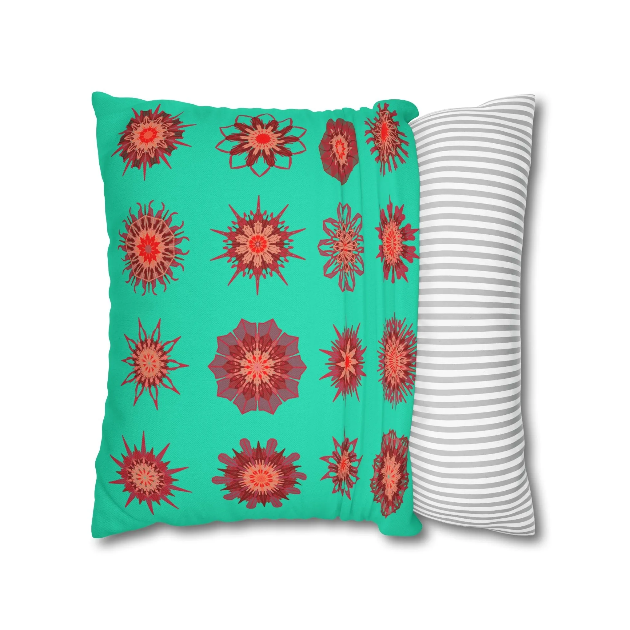 Handmade Mandala Art Pillowcase - Aqua Square Pillowcase