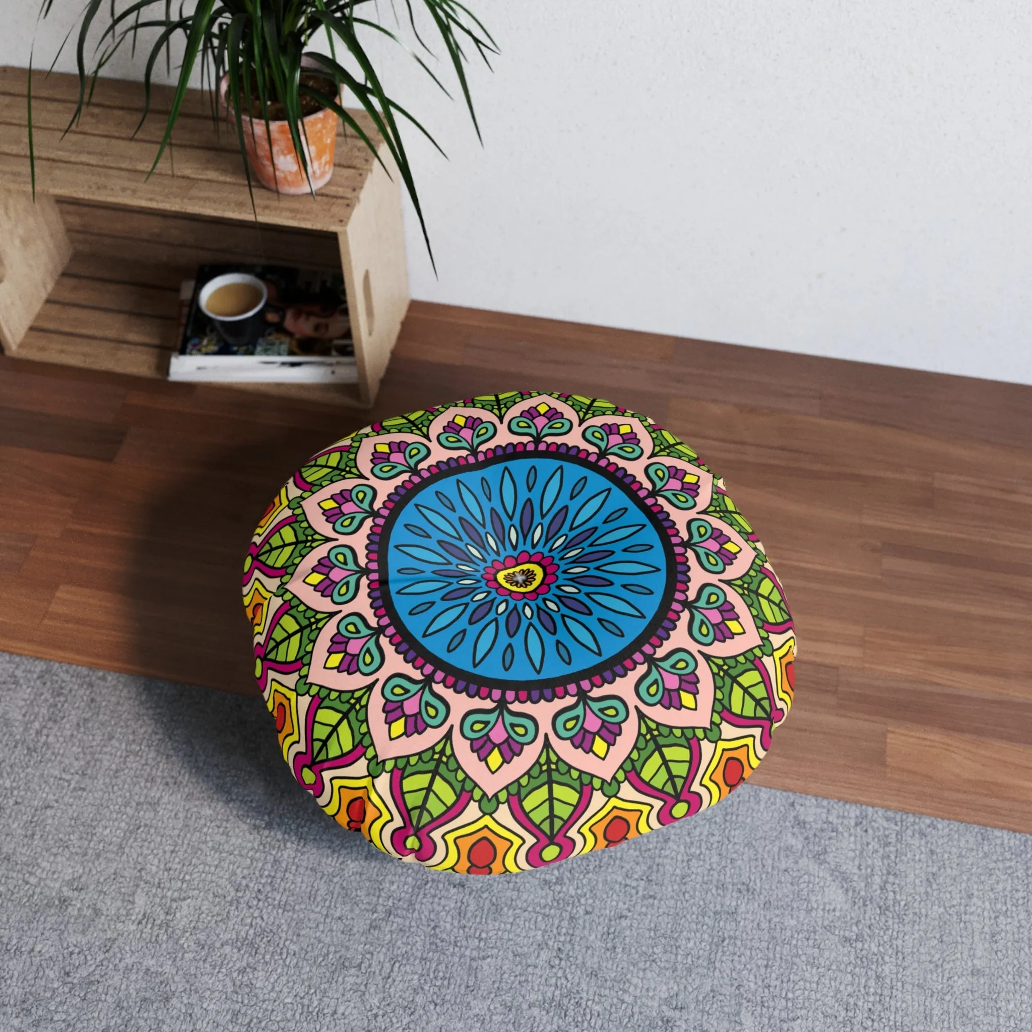 Handmade Mandala Design Floor Cushion - Tufted Round Pillow