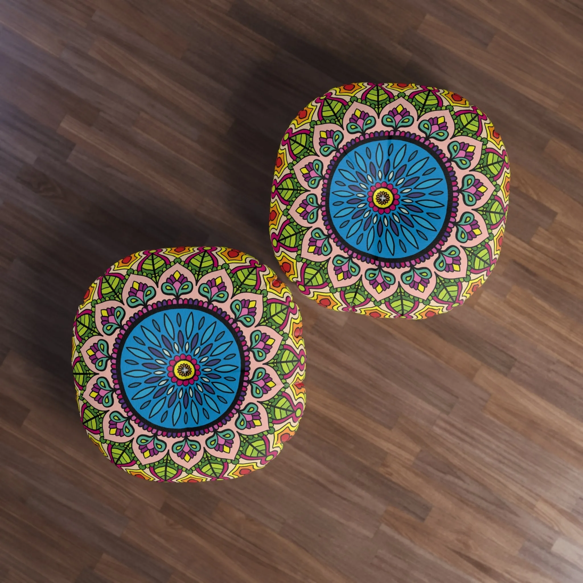 Handmade Mandala Design Floor Cushion - Tufted Round Pillow