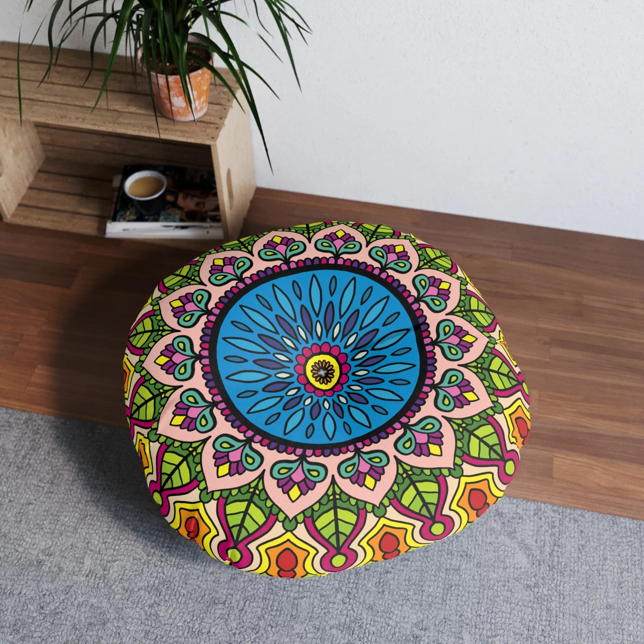 Handmade Mandala Design Floor Cushion - Tufted Round Pillow