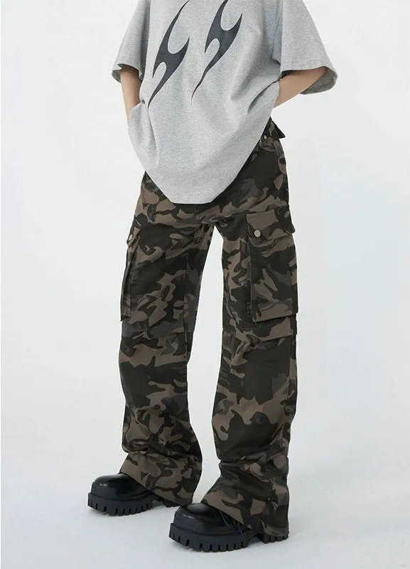 High Waist Camo Cargo Pants with Pockets