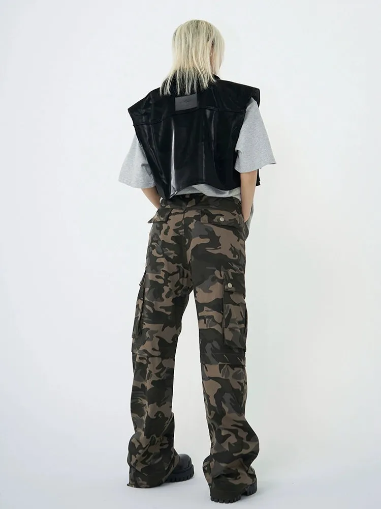 High Waist Camo Cargo Pants with Pockets