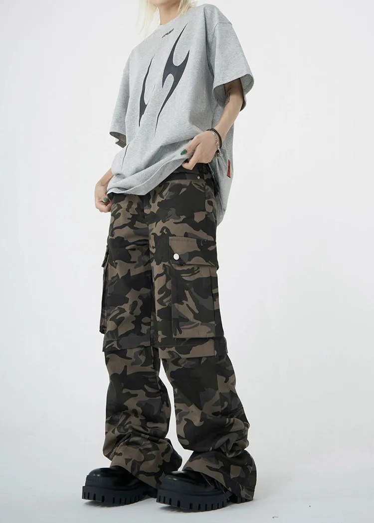 High Waist Camo Cargo Pants with Pockets