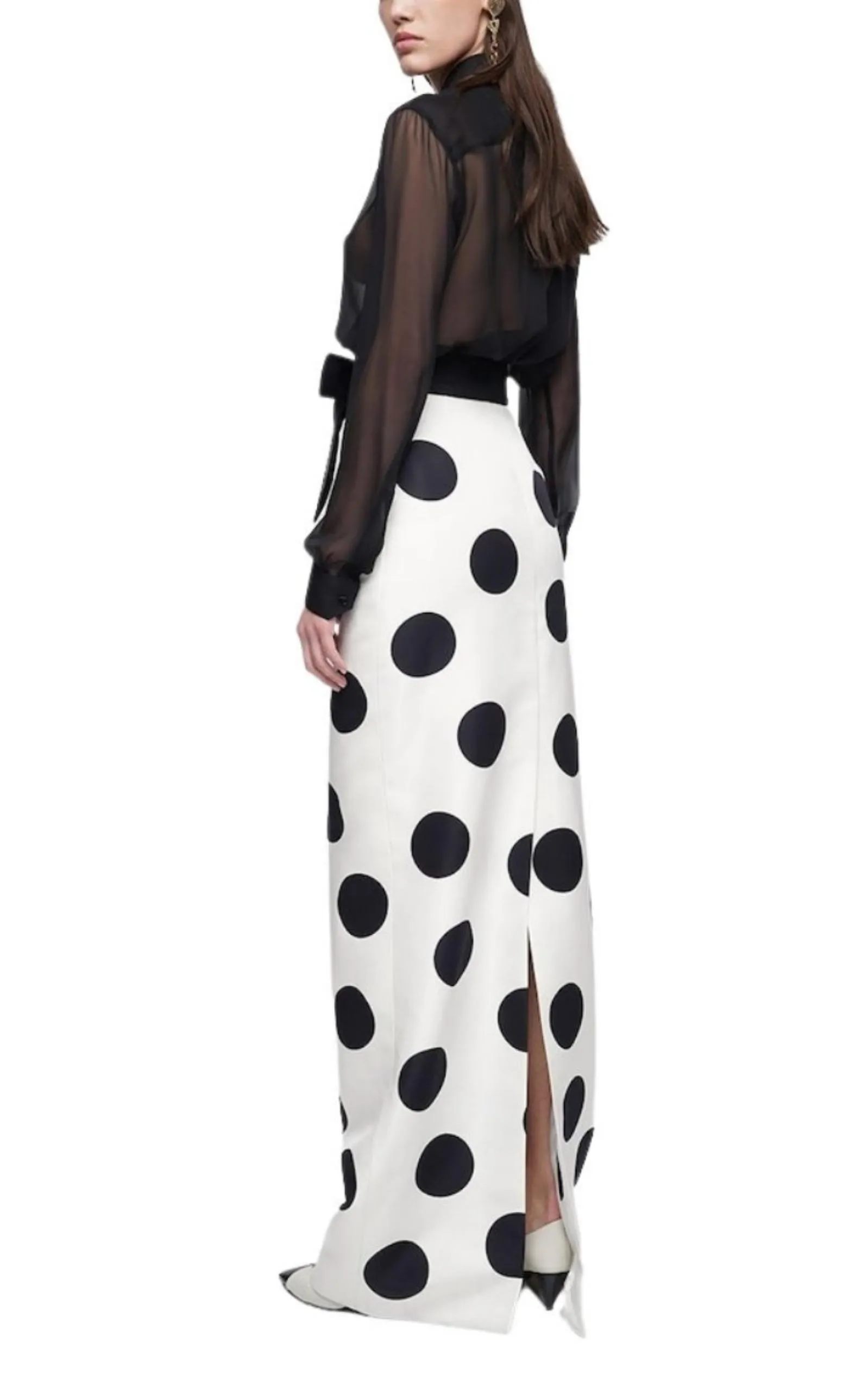 High Waist Polka Dot Silk Twill Skirt