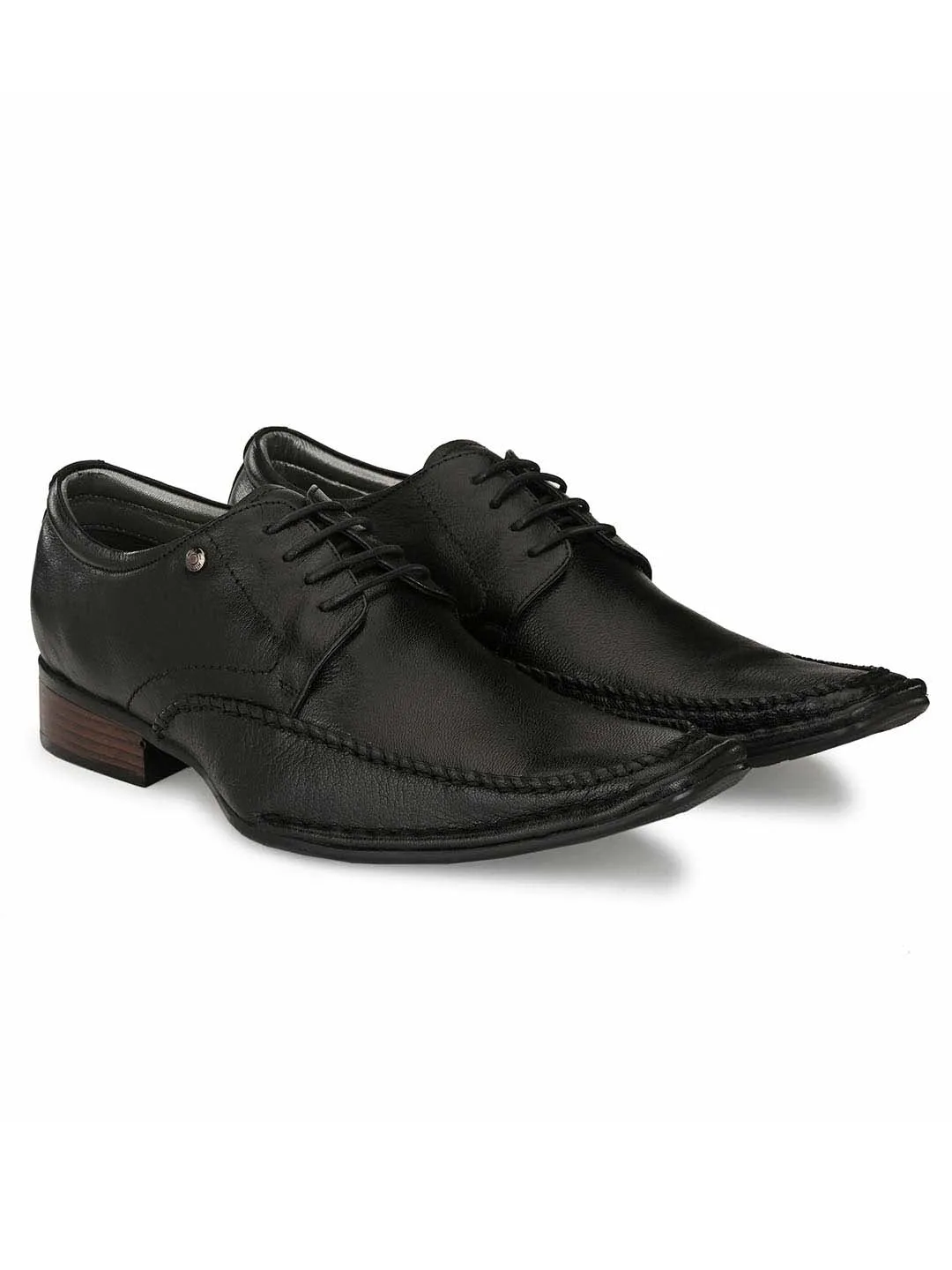 Hitz Men's Black Leather Lace-up Formal Shoes