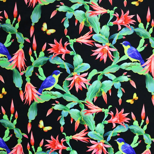 Hummingbirds and Cacti Printed Spandex | Blue Moon Fabrics