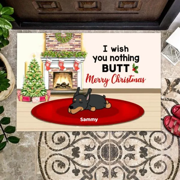 I Wish You Nothing Butt Merry Christmas Personalized Doormat - Pets and Names can be customized